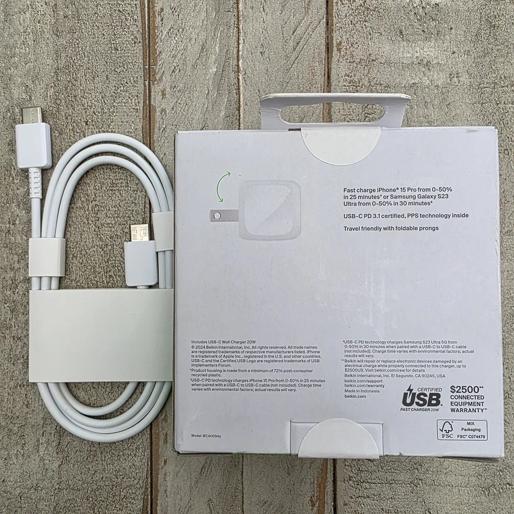 Belkin USB-C 20W Compact Wall Charger + Samsung USB-C to USB-C Charging Cable